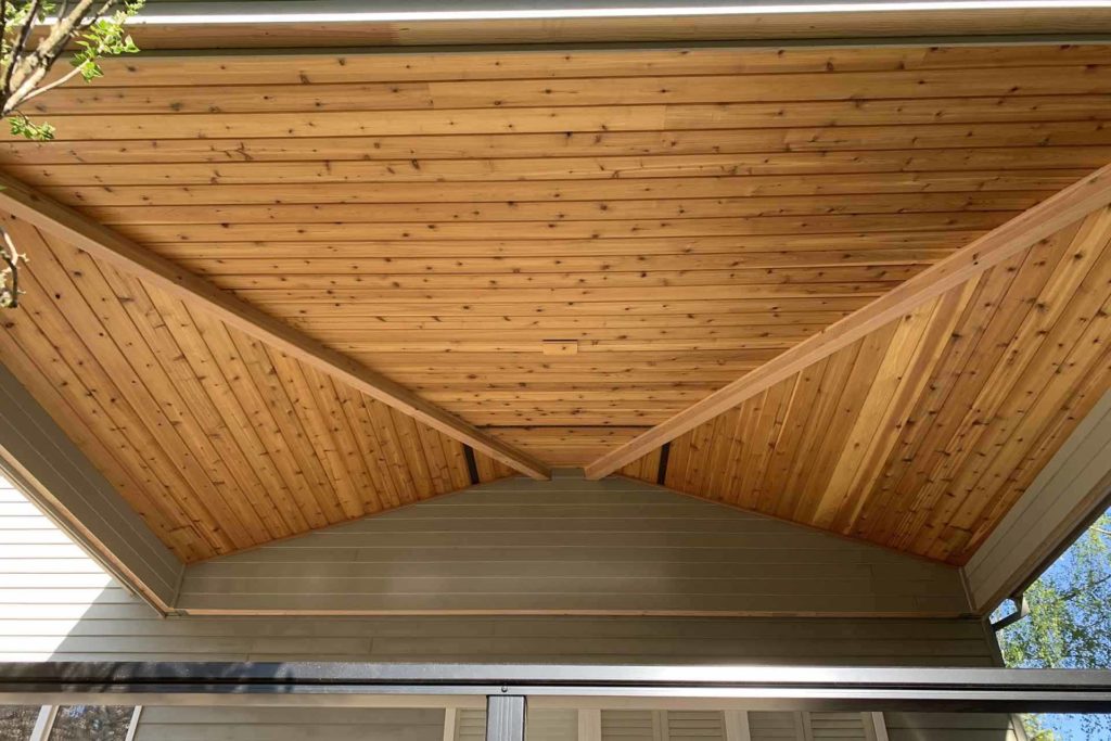 Inside the roof of a new patio cover